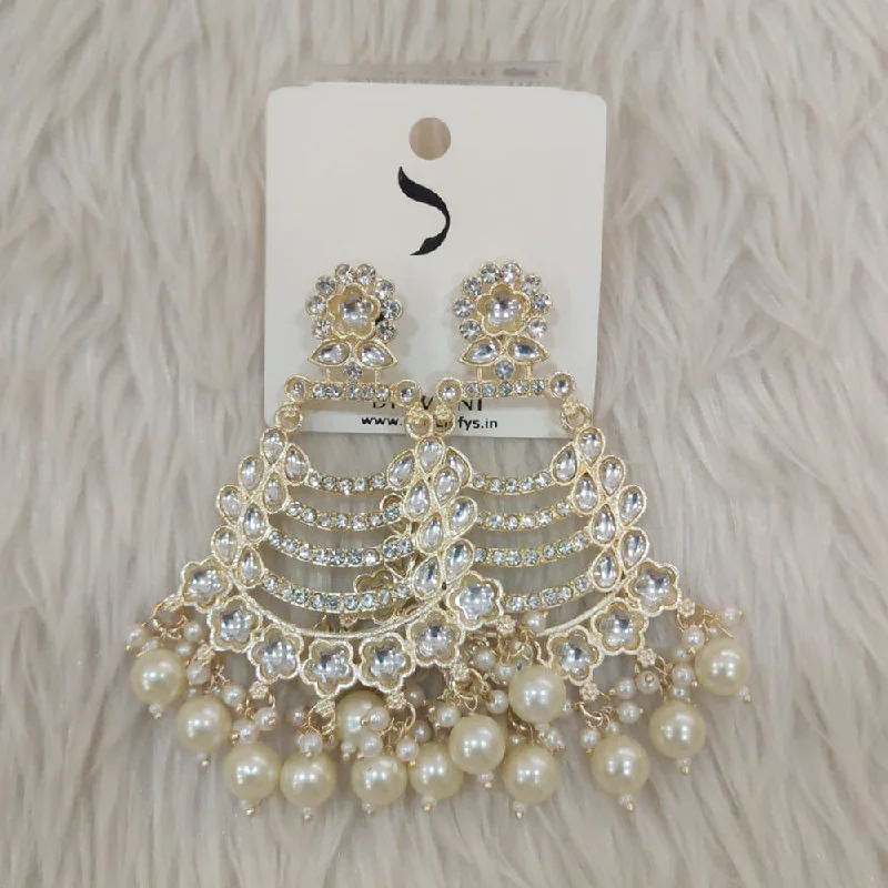 Gothic Drop Earrings with Dark Tone -Dhwani Gold Plated Kundan And Austrian Stone Dangler Earrings