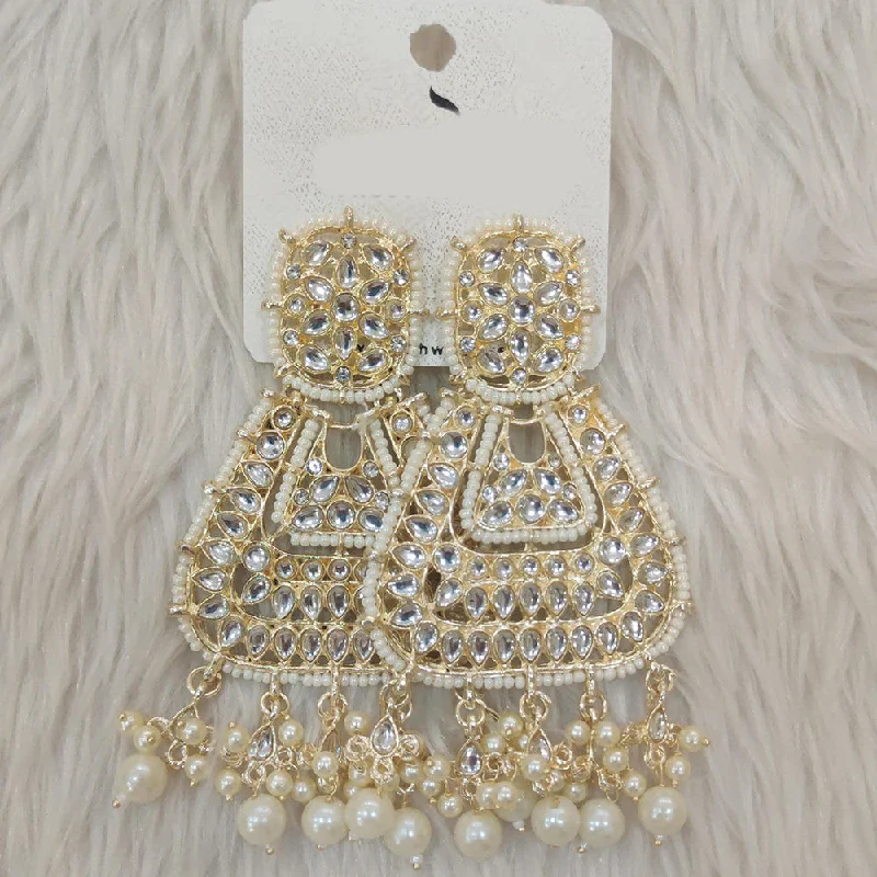 Nickel Free Drop Earrings for Safety -Dhwani Gold Plated Kundan Stone And Pearl Dangler Earrings