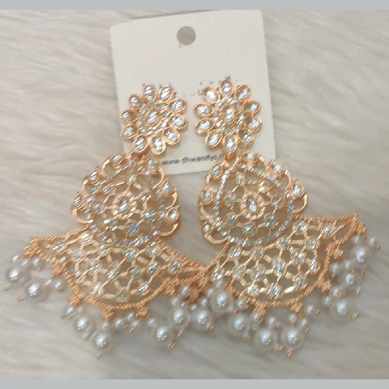 Drop Earrings with Filigree Work -Dhwani Rose Gold Plated Austrian Stone Dangler Earrings