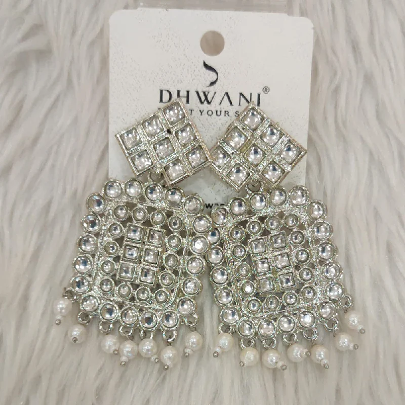 Drop Earrings with Animal Motifs -Dhwani Silver Plated Kundan Stone Dangler Earrings