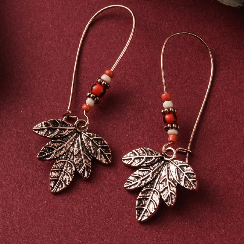 Magnetic Closure Drop Earrings for Easy -Ethnic Boho Vintage Leaf Pendant Suspension Drop Earrings