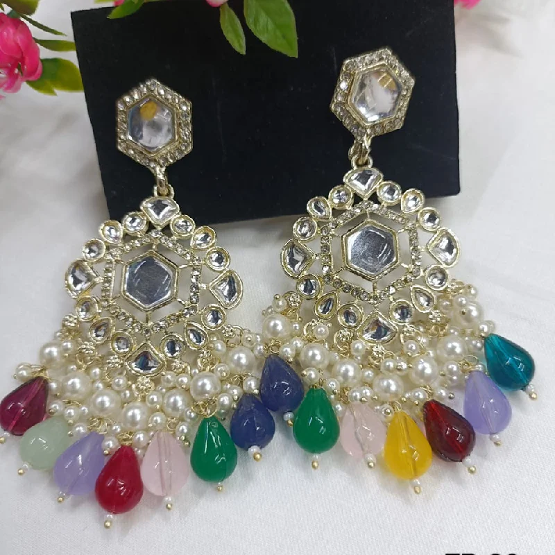 Drop Earrings for Work Attire -Exotica Collection Gold Plated Kundan Dangler Earrings