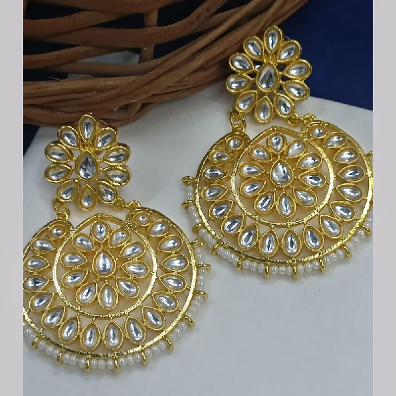 Drop Earrings for Office Wear -Exotica Collection Gold Plated Kundan Dangler Earrings