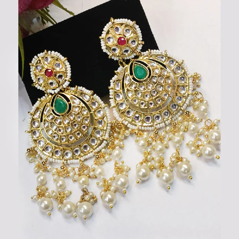 Drop Earrings with Etched Designs -Exotica Collection Gold Plated Kundan Dangler Earrings