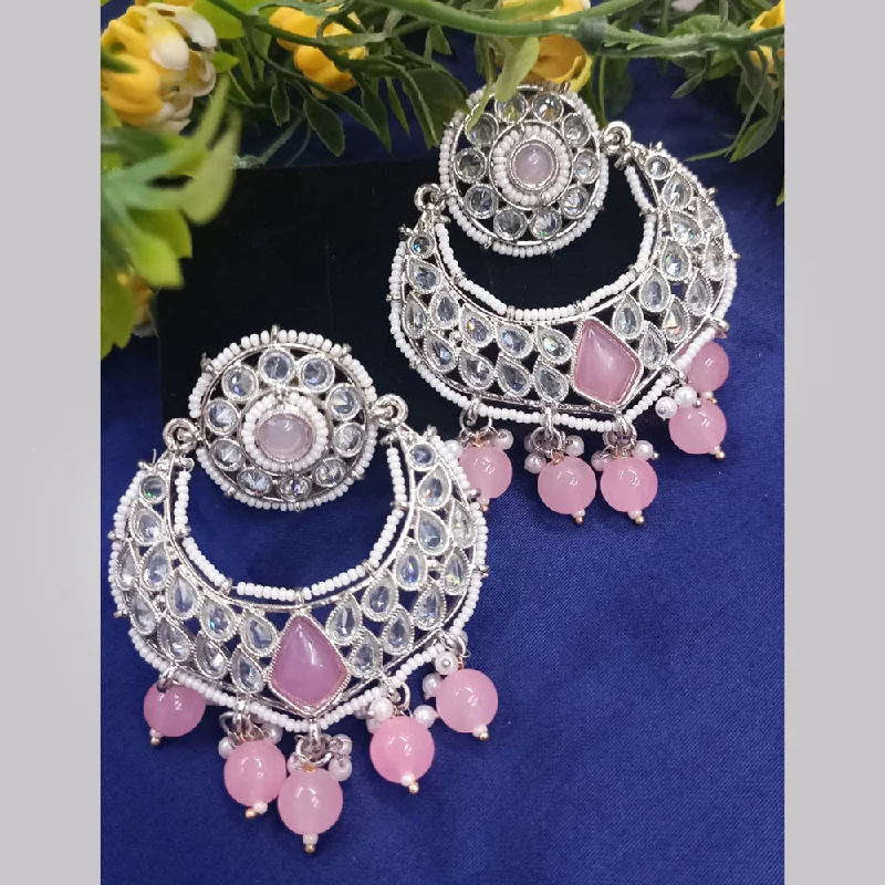 Drop Earrings with Debossed Designs -Exotica Collection Silver Plated Crystal And Pearl  Dangler Earrings