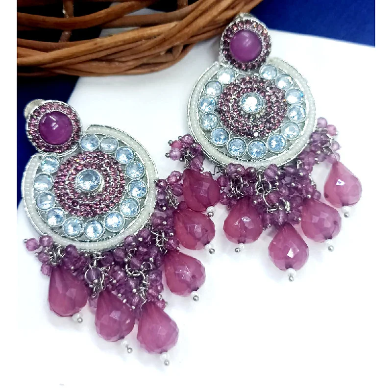 Drop Earrings with Embossed Patterns -Exotica Collection Silver Plated Crystal And Pearl  Dangler Earrings