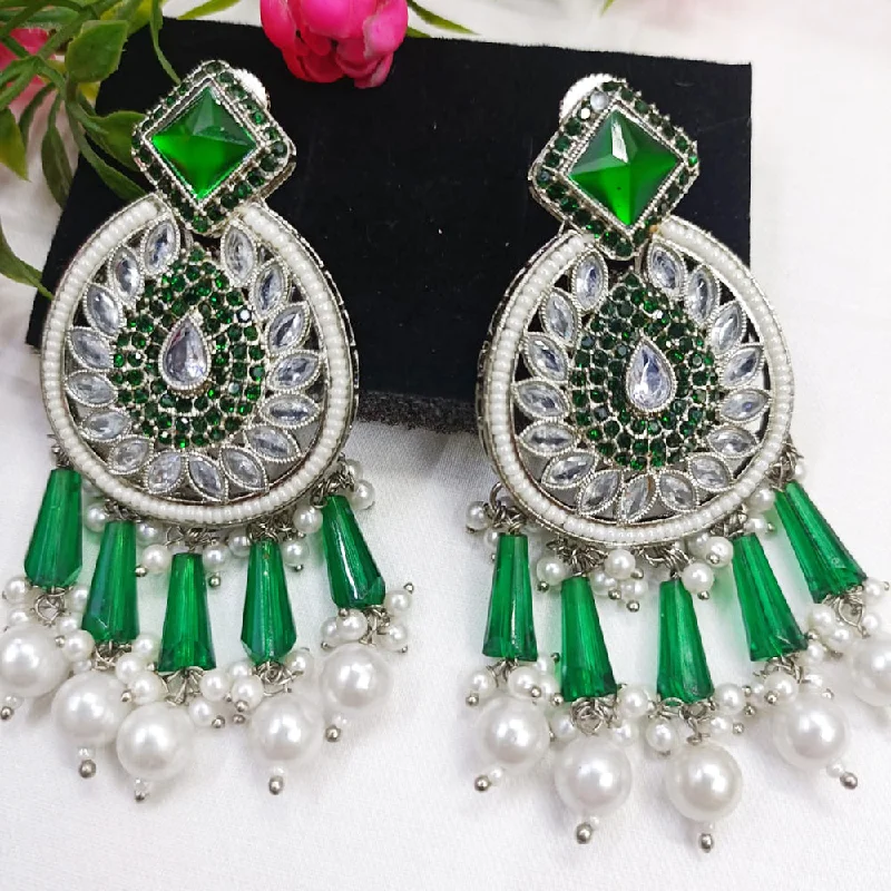 Drop Earrings with Textured Surface -Exotica Collection Silver Plated Crystal And Pearl  Dangler Earrings