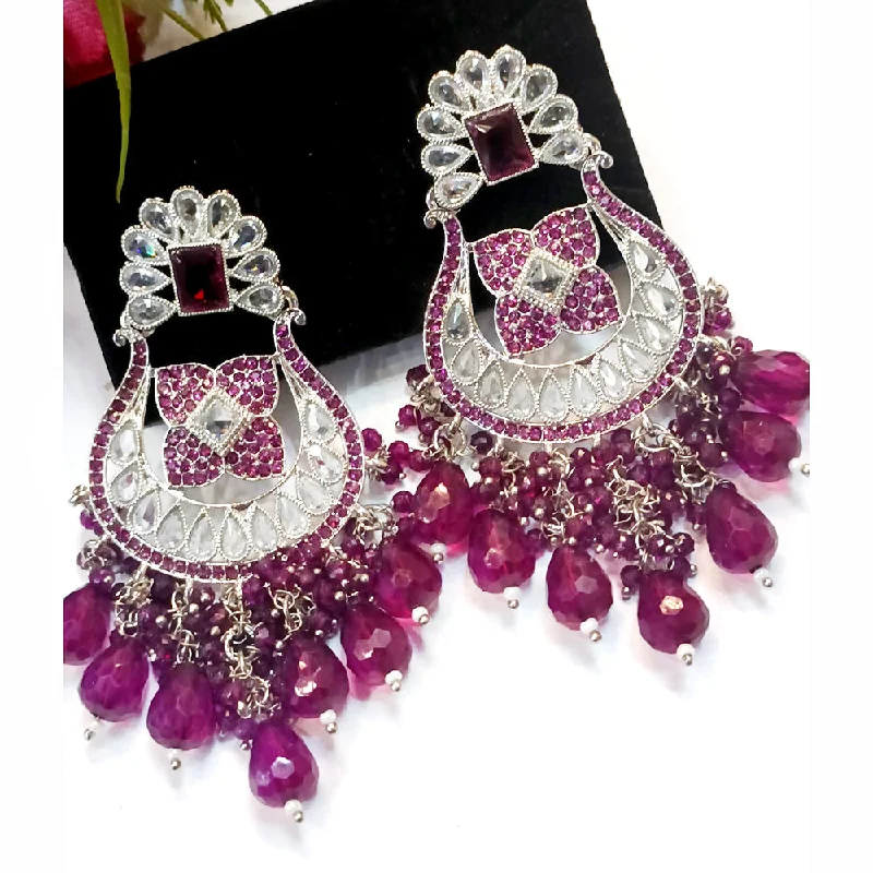 Drop Earrings with Hammered Finish -Exotica Collection Silver Plated Crystal And Pearl  Dangler Earrings