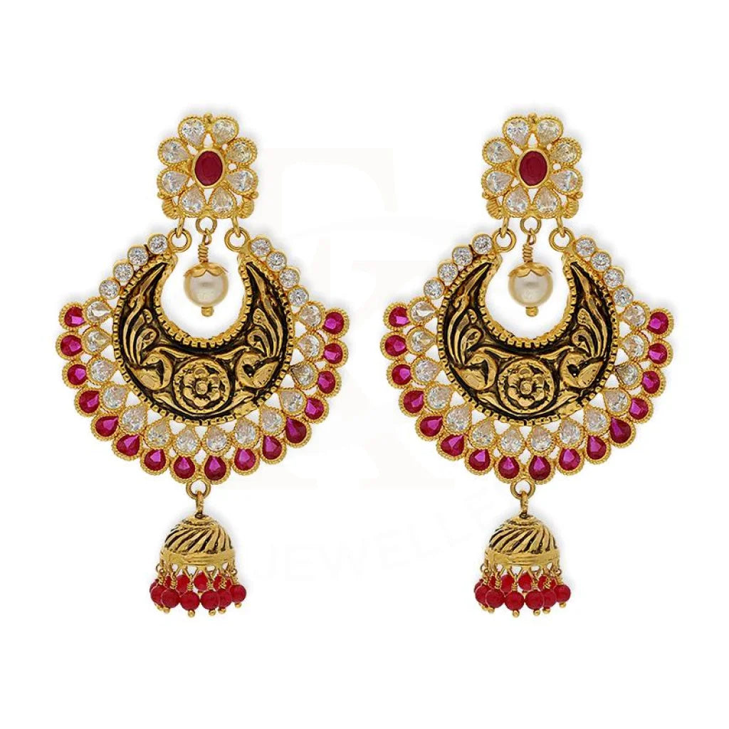 Drop Earrings for School Uniform -Gold Dome Shaped Jhumka Drop Earrings 22KT - FKJERN22K2327