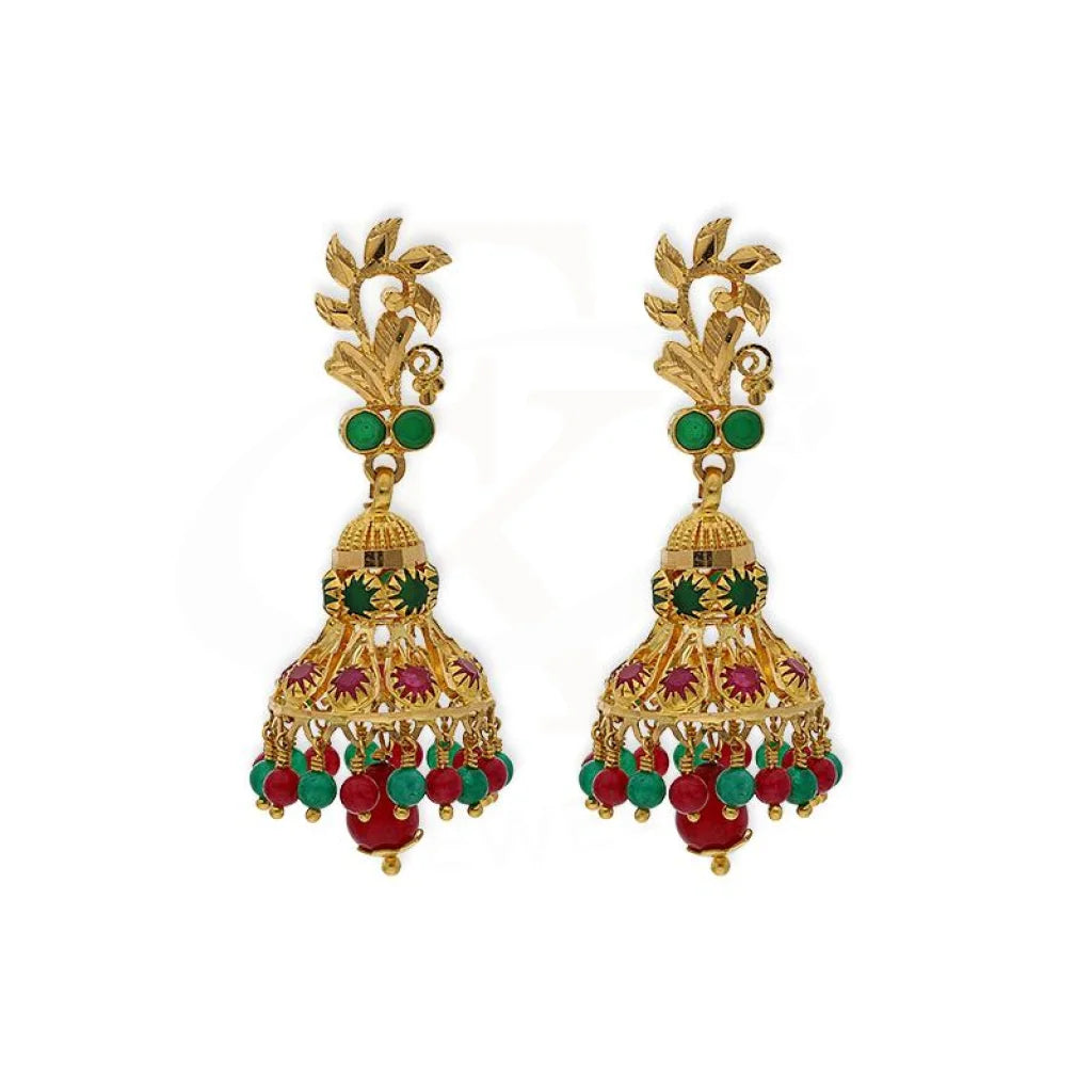 Drop Earrings with Enamel Coating -Gold Dome Shaped Jhumka Drop Earrings 22KT - FKJERN22K2335