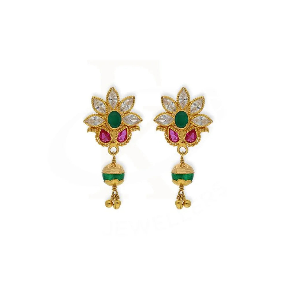 Crystal and Pearl Drop Earrings for Glamour -Gold Dome Shaped Jhumka Drop Earrings 22KT - FKJERN22K2339