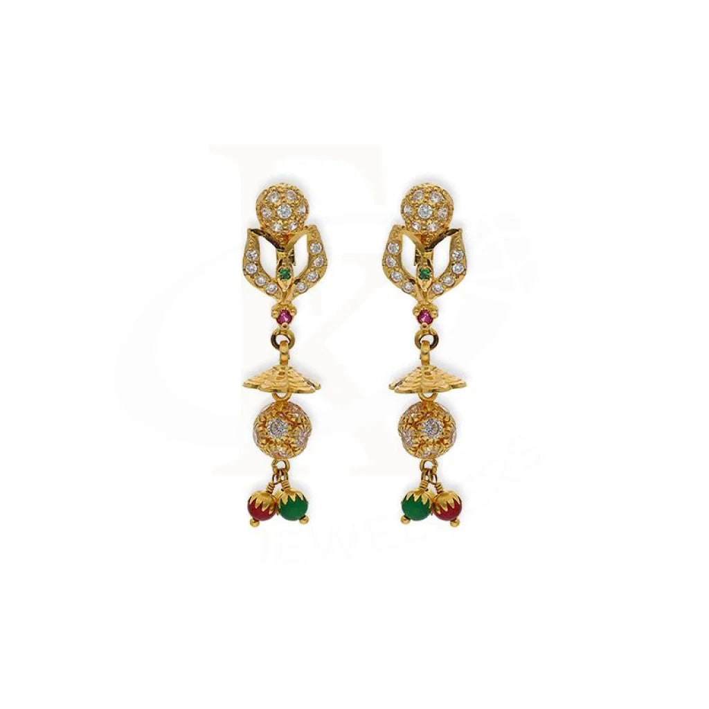 Clip On Drop Earrings for Non Pierced -Gold Dome Shaped Jhumka Drop Earrings 22KT - FKJERN22K2352