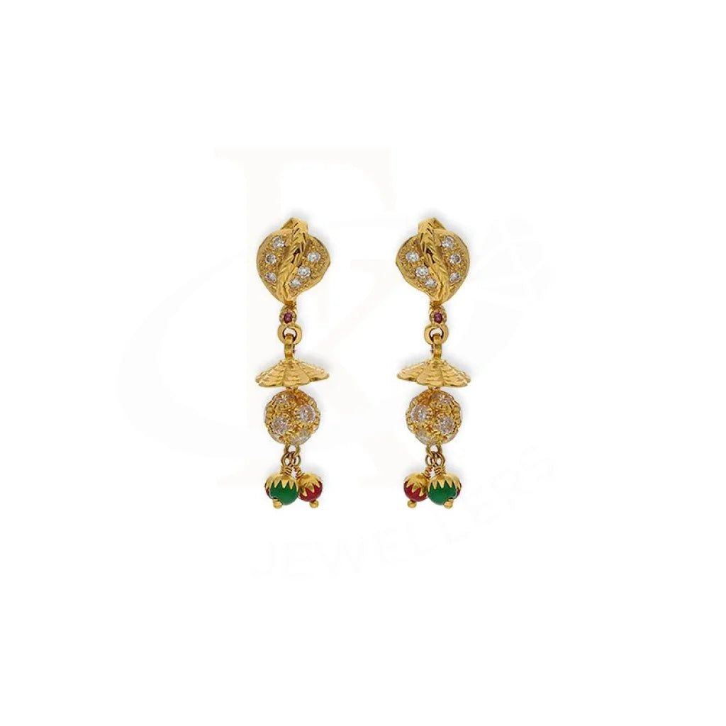 Leverback Drop Earrings for Comfort -Gold Dome Shaped Jhumka Drop Earrings 22KT - FKJERN22K2355