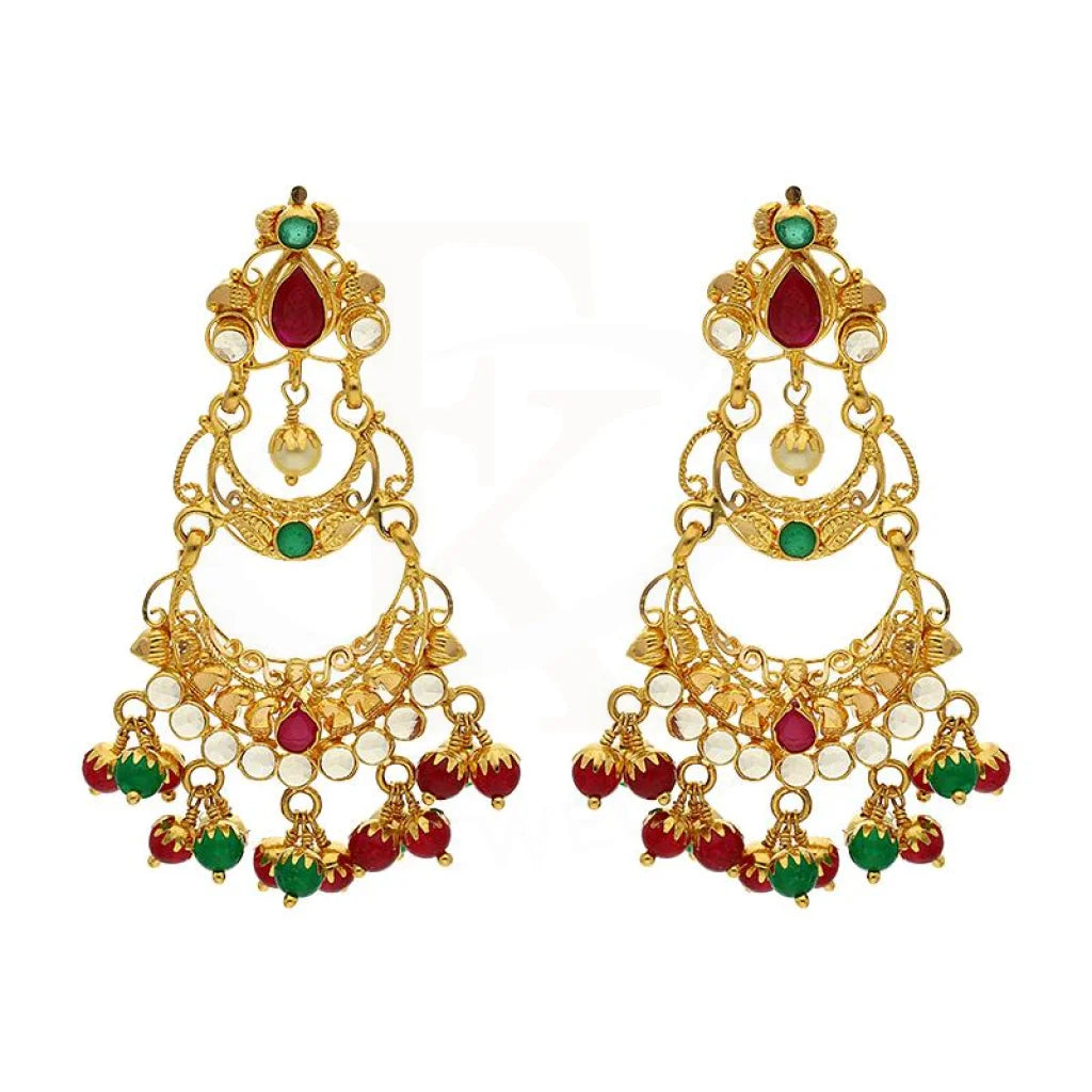 Push Back Drop Earrings for Convenience -Gold Dome Shaped Jhumka Drop Earrings 22KT - FKJERN22K2361