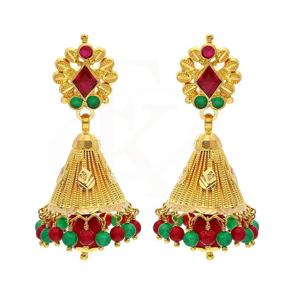 Detachable Drop Earrings with Charms -Gold Dome Shaped Jhumka Drop Earrings 22KT - FKJERN22K2366