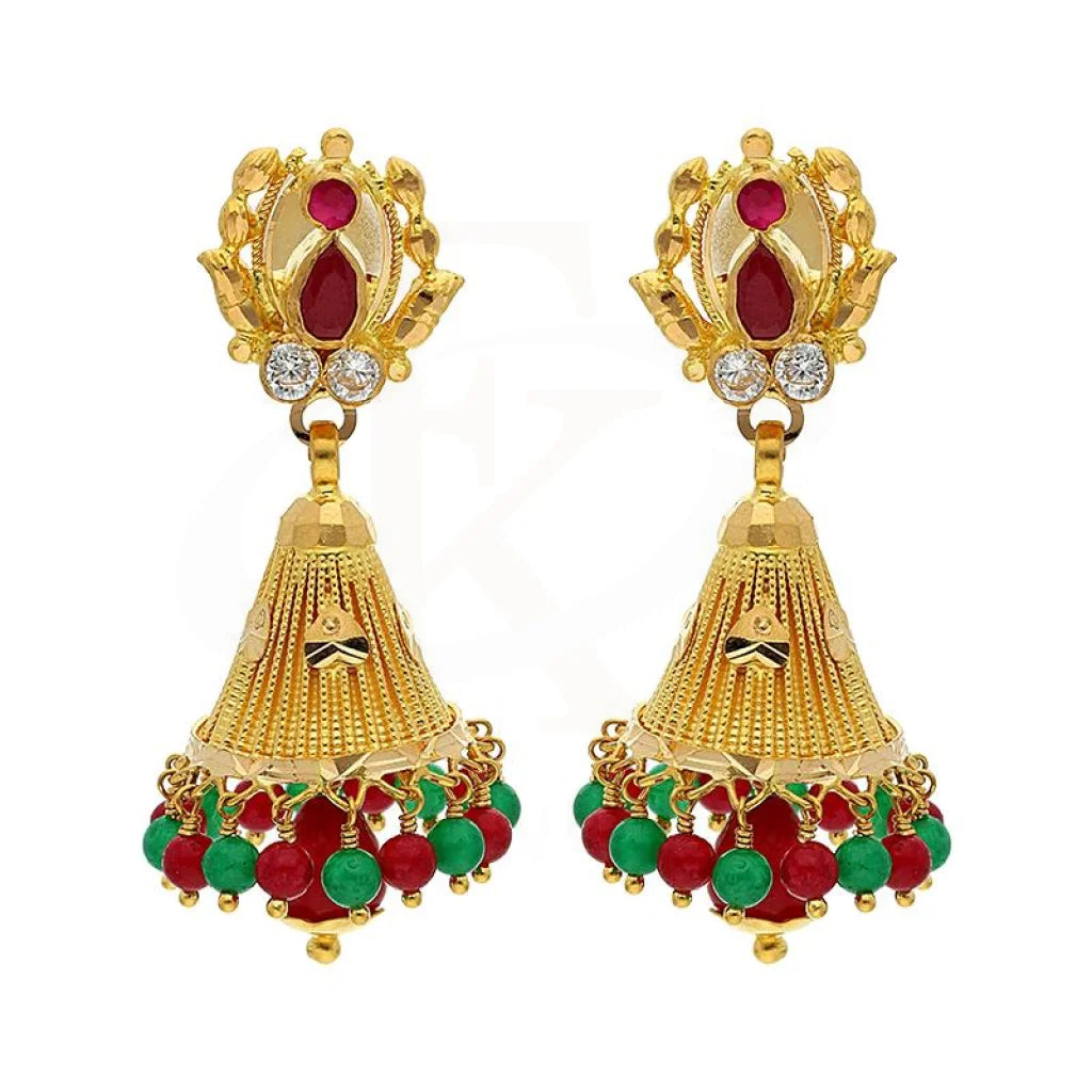 Drop Earrings for Festival Style -Gold Dome Shaped Jhumka Drop Earrings 22KT - FKJERN22K2367