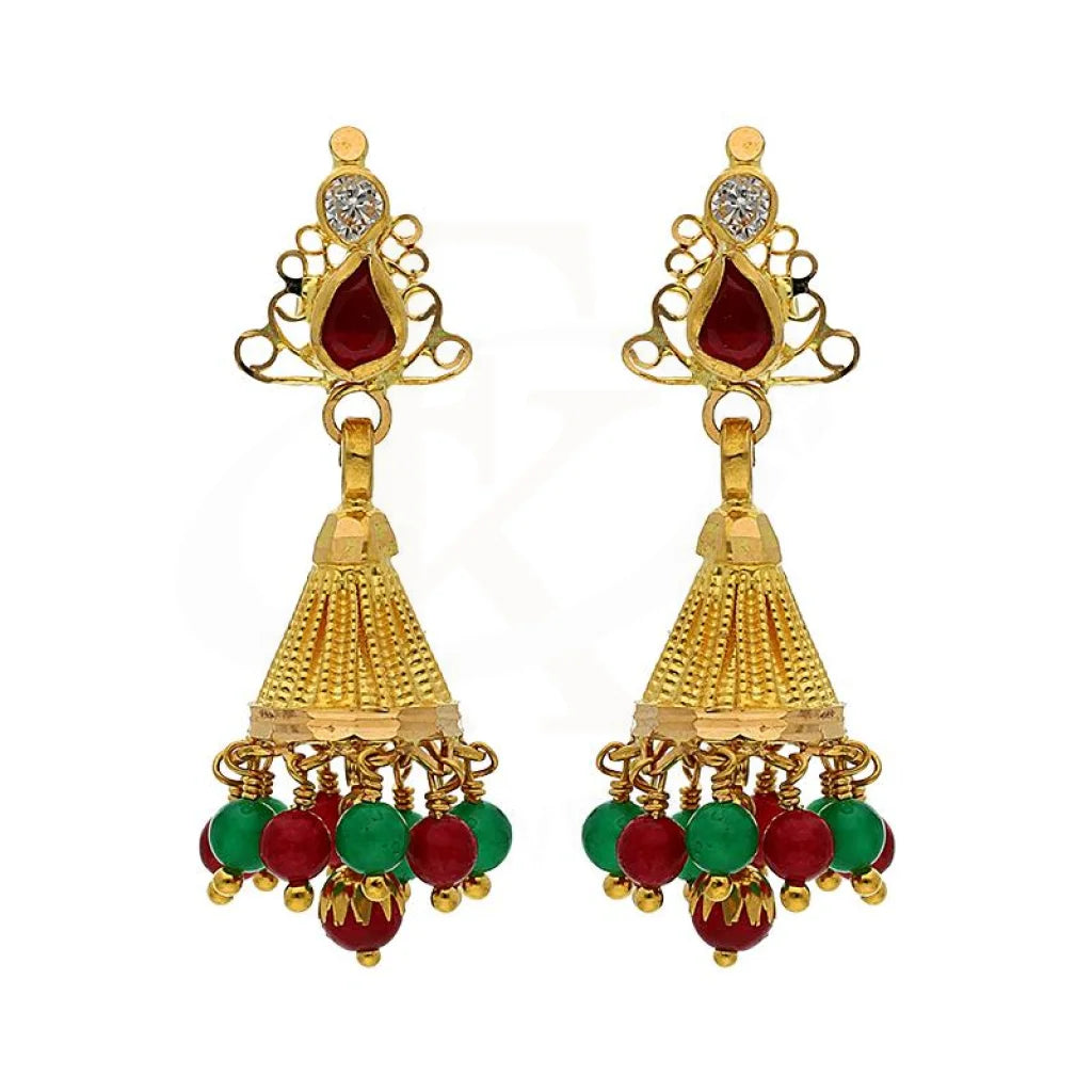 Drop Earrings for Evening Gown -Gold Dome Shaped Jhumka Drop Earrings 22KT - FKJERN22K2376