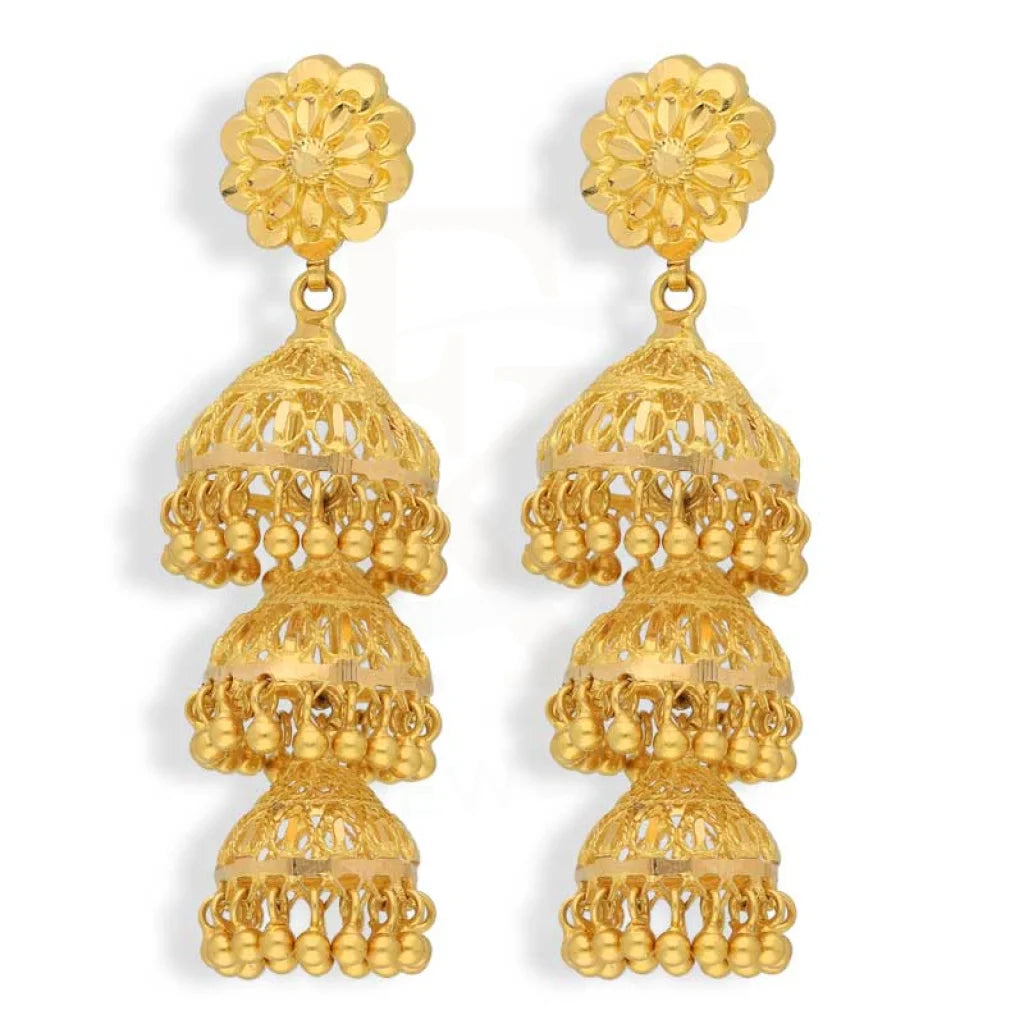 Drop Earrings for Gym Workout -Gold Dome Shaped Jhumka Drop Earrings 22KT - FKJERN22K2968