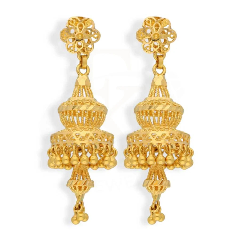 Drop Earrings for Travel Look -Gold Dome Shaped Jhumka Drop Earrings 22KT - FKJERN22K2971