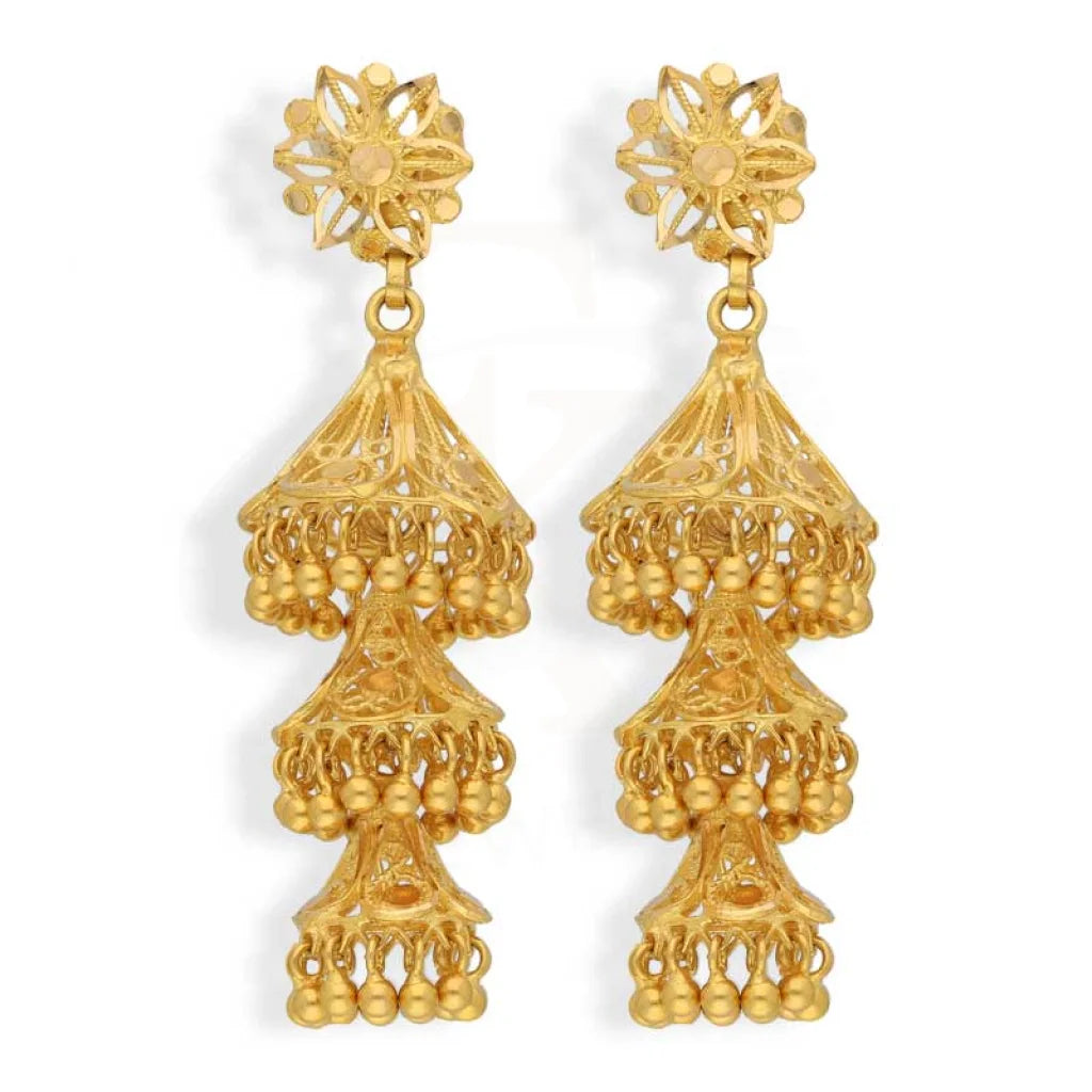 Drop Earrings for School Uniform -Gold Dome Shaped Jhumka Drop Earrings 22KT - FKJERN22K2972