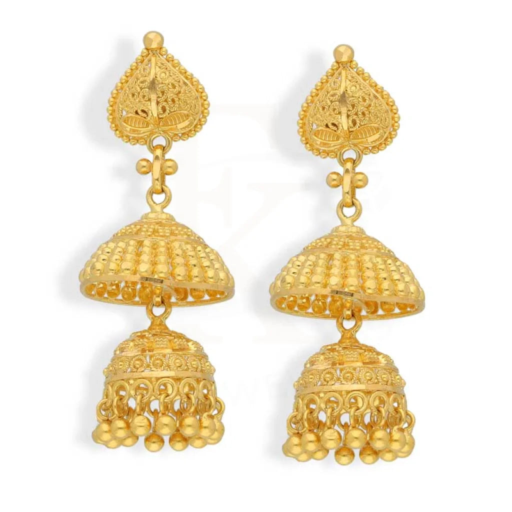 Drop Earrings for Work Attire -Gold Dome Shaped Jhumka Drop Earrings 22KT - FKJERN22K2973