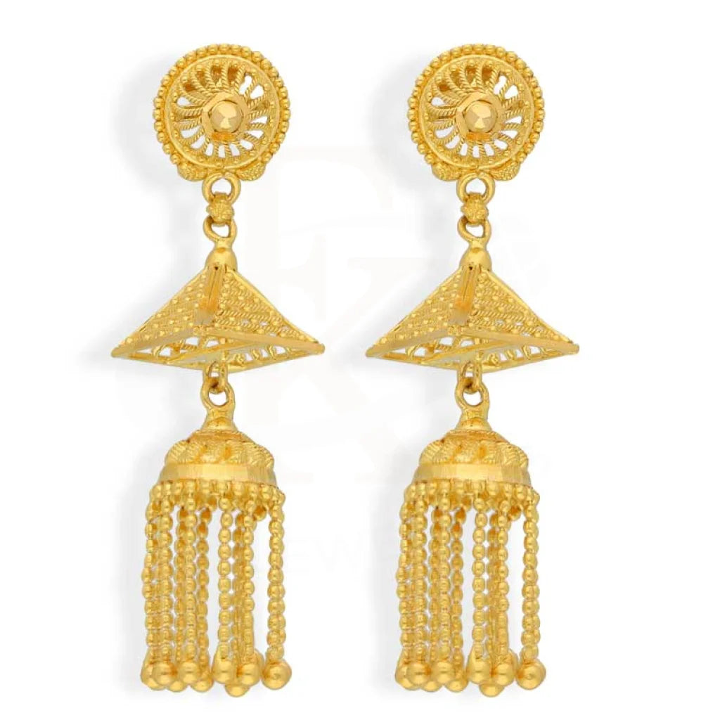 Drop Earrings for Concert Look -Gold Dome Shaped Jhumka Drop Earrings 22KT - FKJERN22K2974