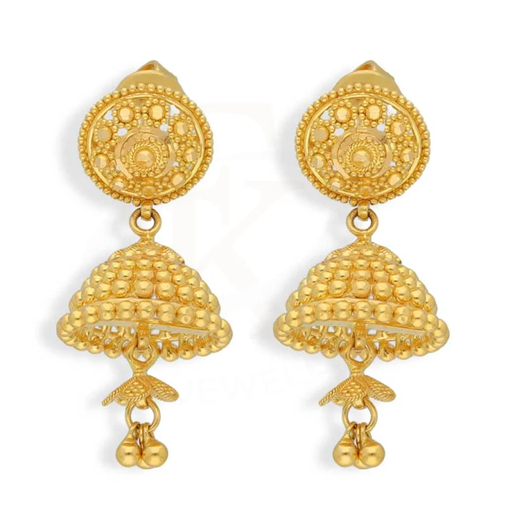 Punk Drop Earrings with Spikes -Gold Dome Shaped Jhumka Drop Earrings 22KT - FKJERN22K2975