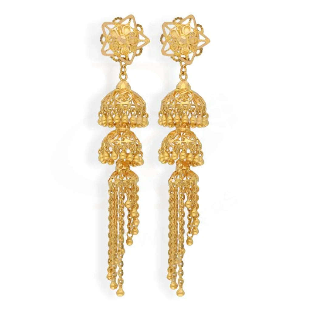 Drop Earrings for Beach Outfit -Gold Dome Shaped Jhumka Drop Earrings 22KT - FKJERN22K2977