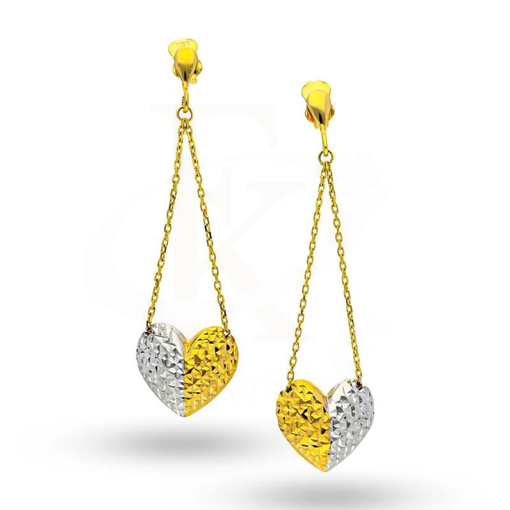 Drop Earrings with Infinity Symbols -Gold Dual Tone Hearts Shaped Drop Earrings 18KT - FKJERN18K1842