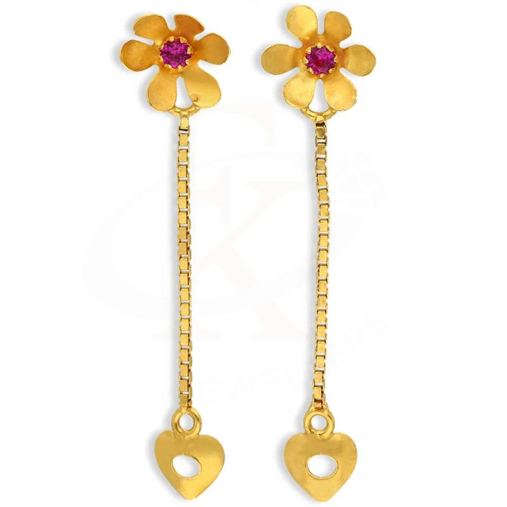 Drop Earrings with Abstract Designs -Gold Flower and Heart Shaped Drop Earrings 22KT - FKJERN22K3166