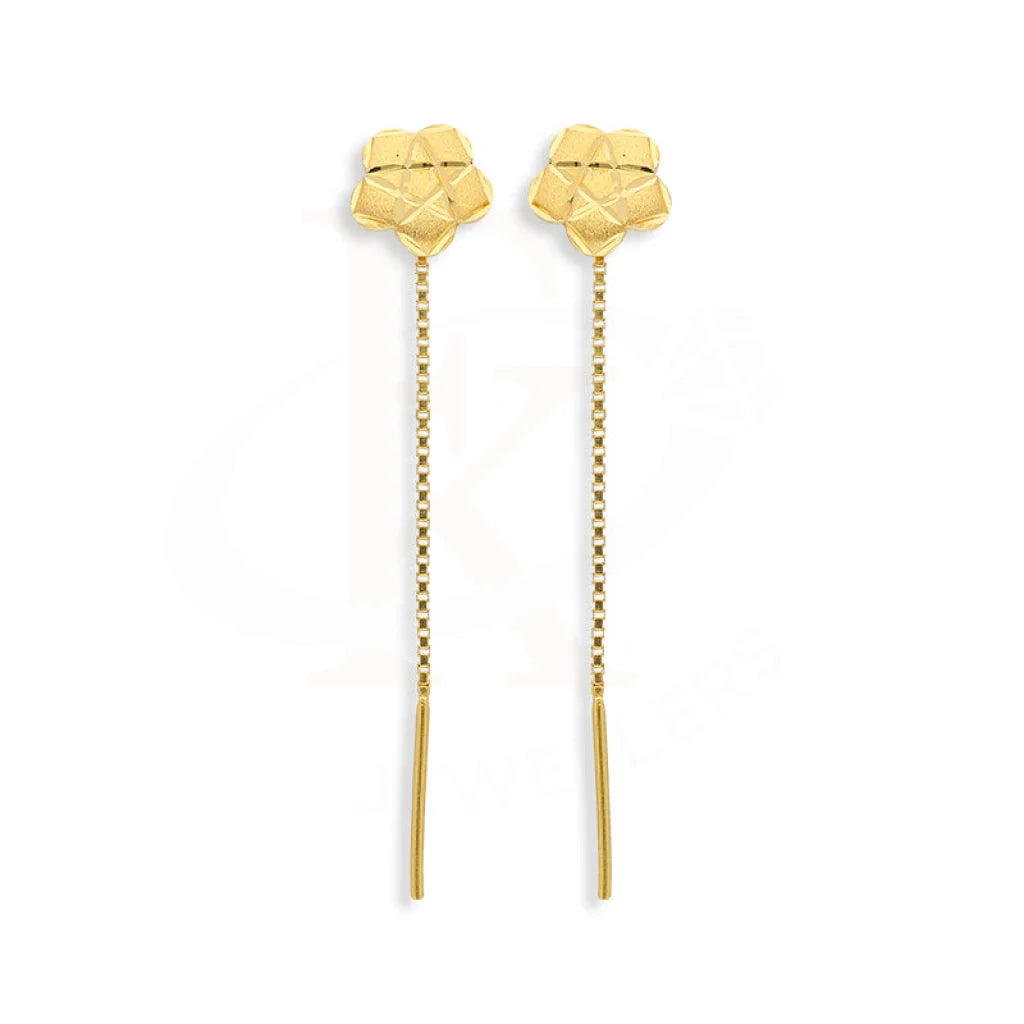 Drop Earrings with Textured Surface -Gold Flower Tic-Tac Drop Earrings 22KT - FKJERN22K5076