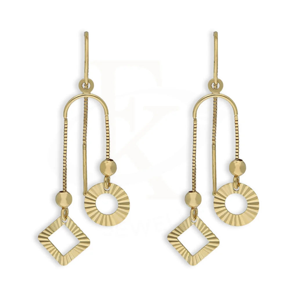 Drop Earrings with Debossed Designs -Gold Hanging Charm Drop Earrings 18KT - FKJERN18K5234