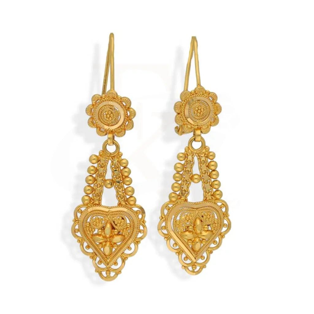 Drop Earrings with Vine Designs -Gold Heart Shaped Drop Earrings 22KT - FKJERN22K2954