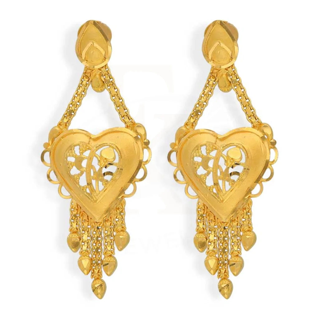 Drop Earrings for Casual Outfit -Gold Heart Shaped Drop Earrings 22KT - FKJERN22K2992