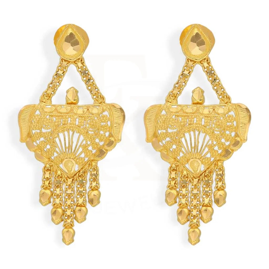 Contemporary Drop Earrings for Fashion -Gold Heart Shaped Drop Earrings 22KT - FKJERN22K2993