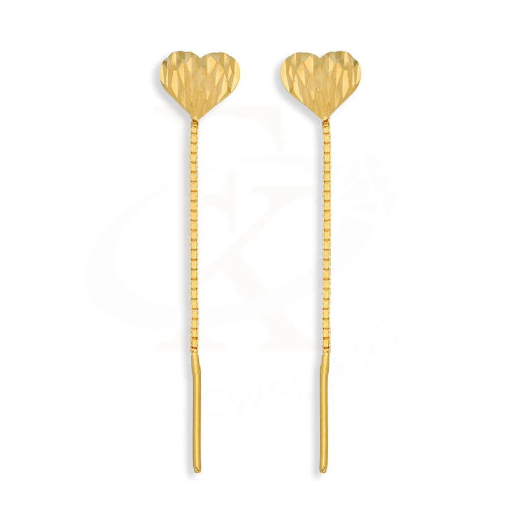 Drop Earrings for Wellness Routine -Gold Heart Tic-Tac Drop Earrings 22KT - FKJERN22K5088