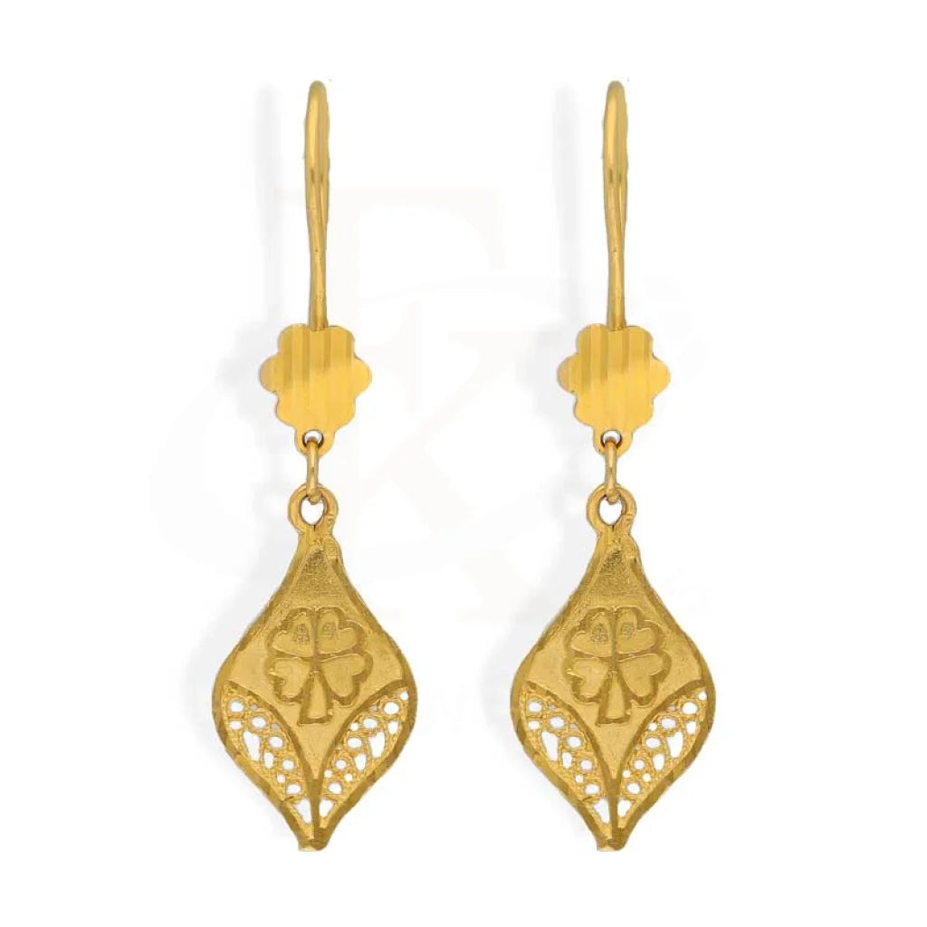 Drop Earrings with Abstract Designs -Gold Leaf Shaped Drop Earrings 22KT - FKJERN22K2964