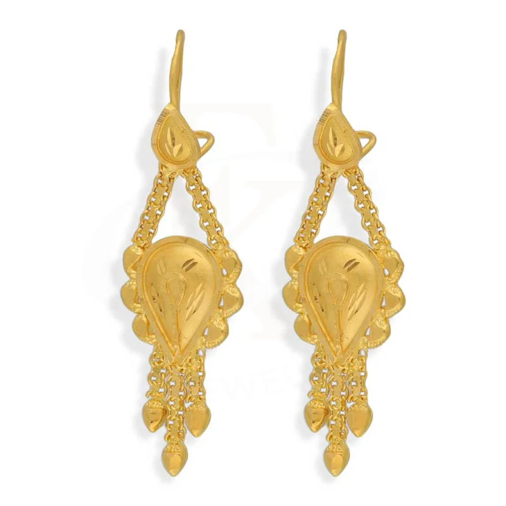 Drop Earrings with Floral Motifs -Gold Pear Shaped Drop Earrings 22KT - FKJERN22K2961