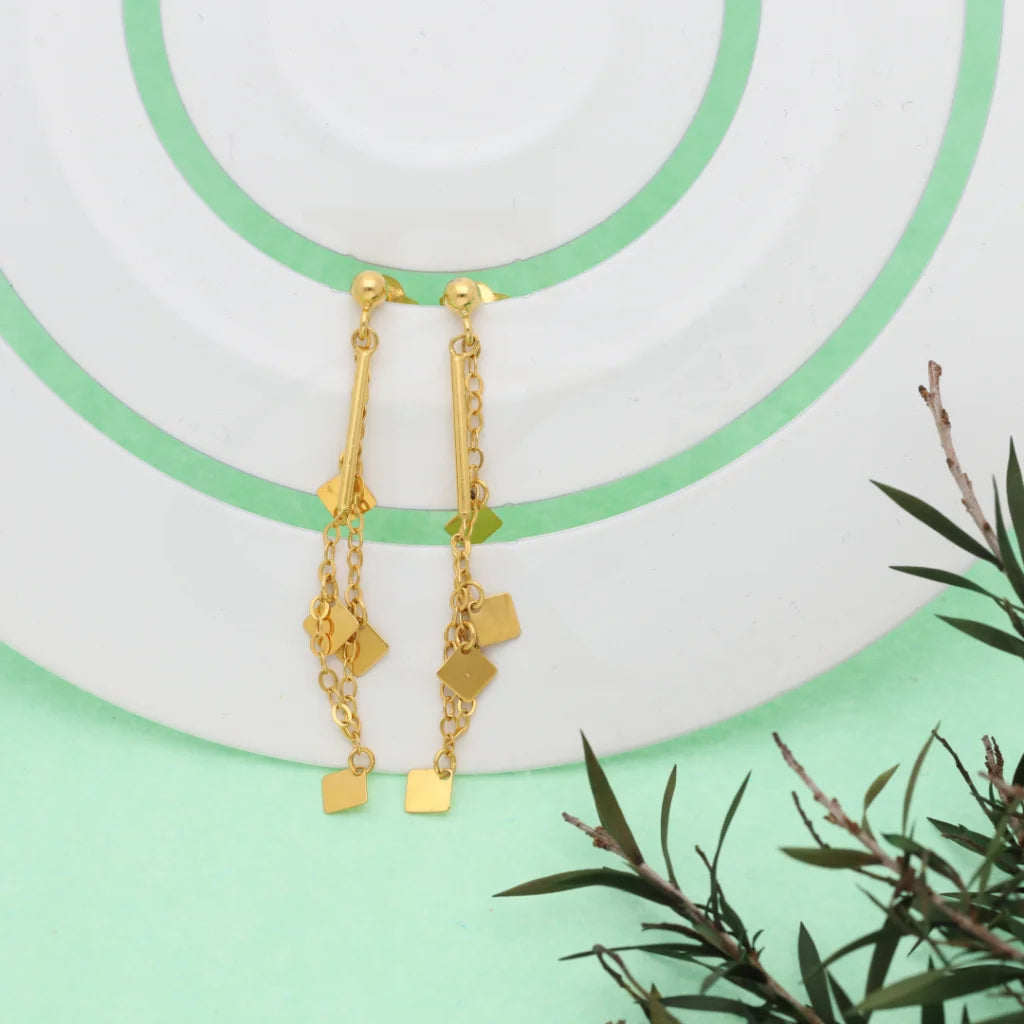 Large Drop Earrings for Statement -Gold Strand Square Drop Earrings 21KT - FKJERN21KM7990