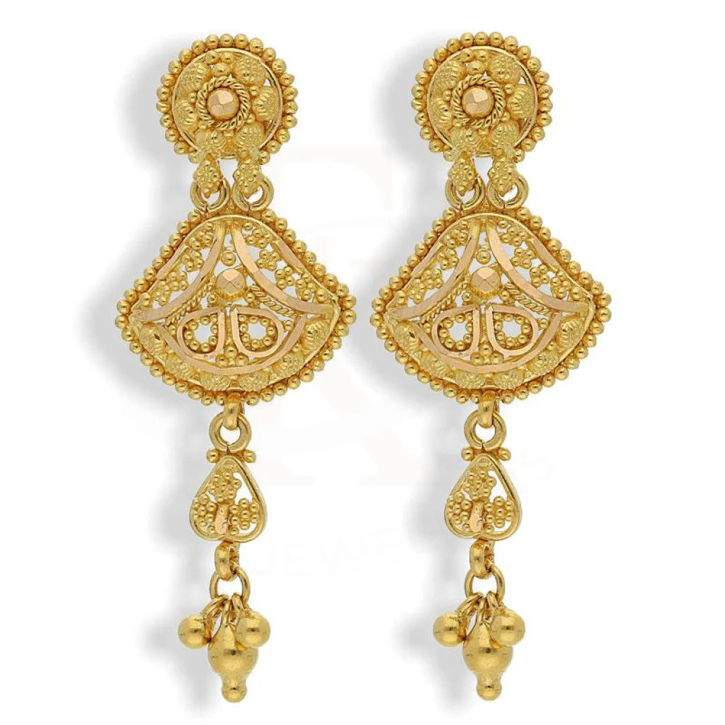 Drop Earrings with Debossed Designs -Gold Traditional Drop Earrings 22KT - FKJERN22K2157