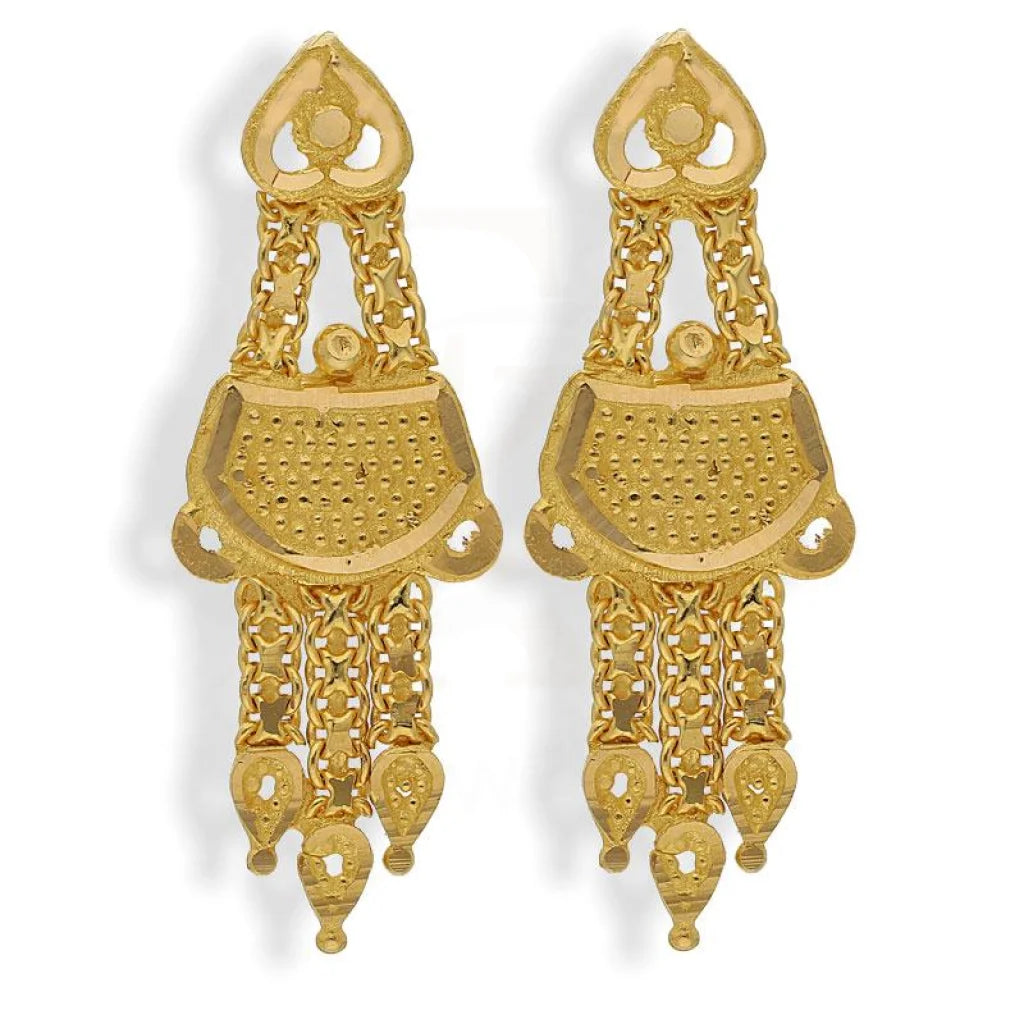 Drop Earrings with Embossed Patterns -Gold Traditional Drop Earrings 22KT - FKJERN22K2167