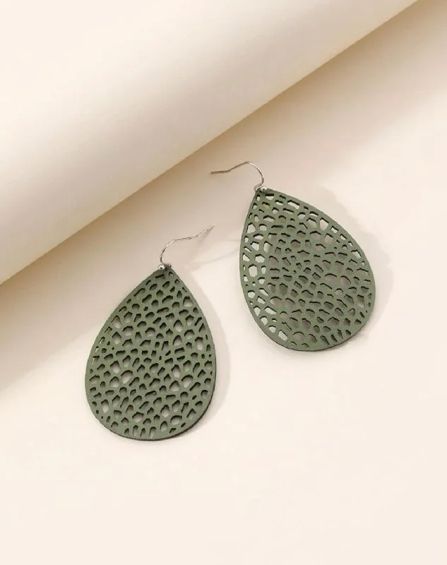 Drop Earrings for Everyday Glamour -Green Hollow Out Water Drop Earrings