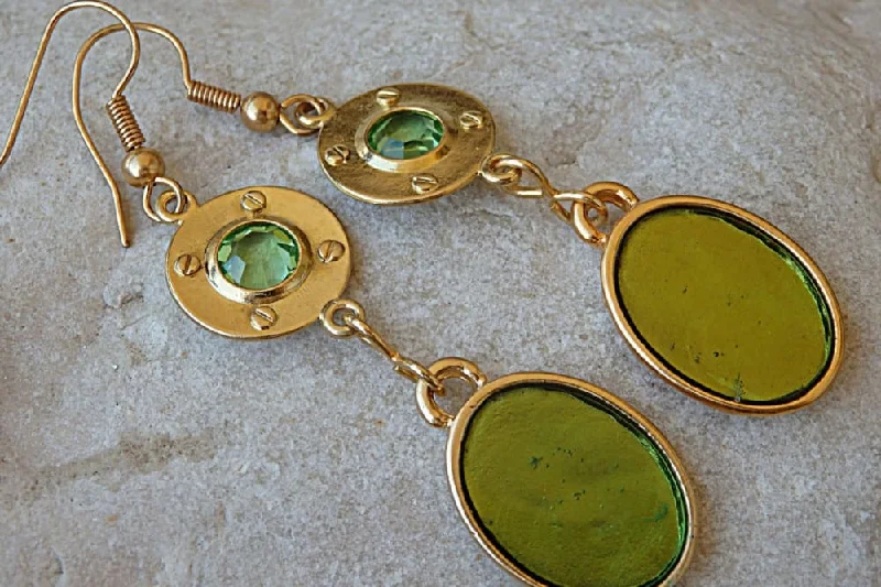 Tarnish Resistant Drop Earrings for Longevity -Green Oval Drop Earrings