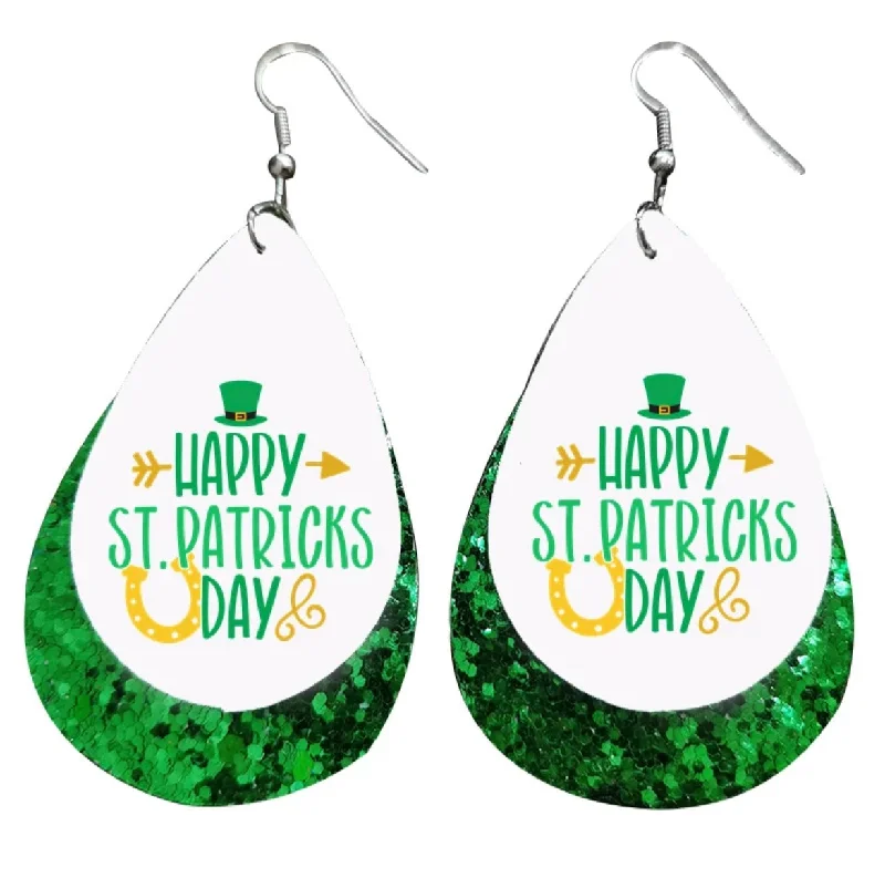 Drop Earrings for Travel Look -Happy St. Patrick's Day Leather Drop Earrings