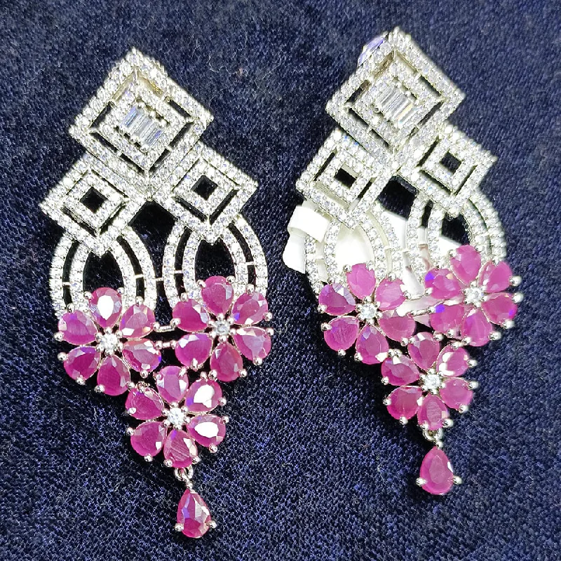 Floral Drop Earrings with Petals -Jain Jewellers Silver Plated AD Dangler Earrings