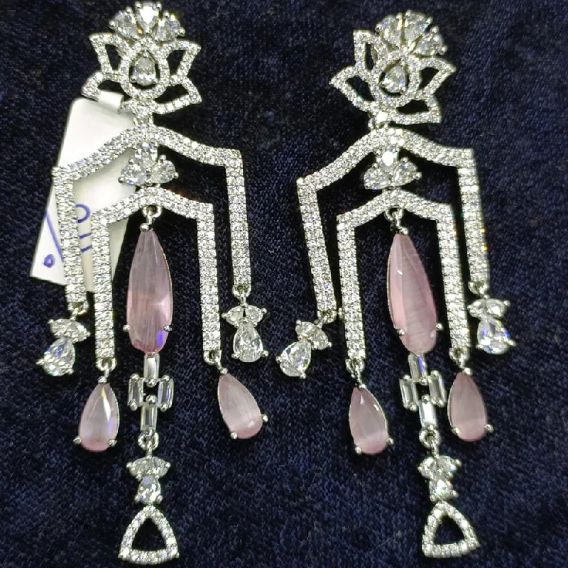 Heart Shaped Drop Earrings for Love -Jain Jewellers Silver Plated AD Dangler Earrings