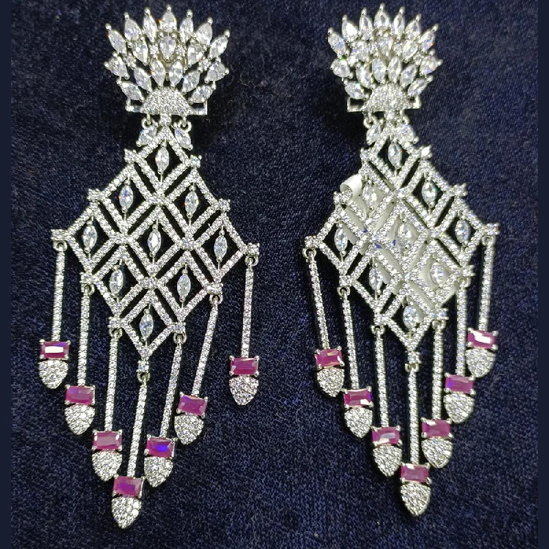 Gemstone Drop Earrings for Color -Jain Jewellers Silver Plated AD Dangler Earrings