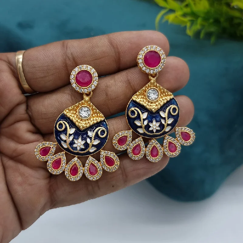 Star Shaped Drop Earrings for Charm -Jcm Gold Plated AD And Meenakari Dangler Earrings