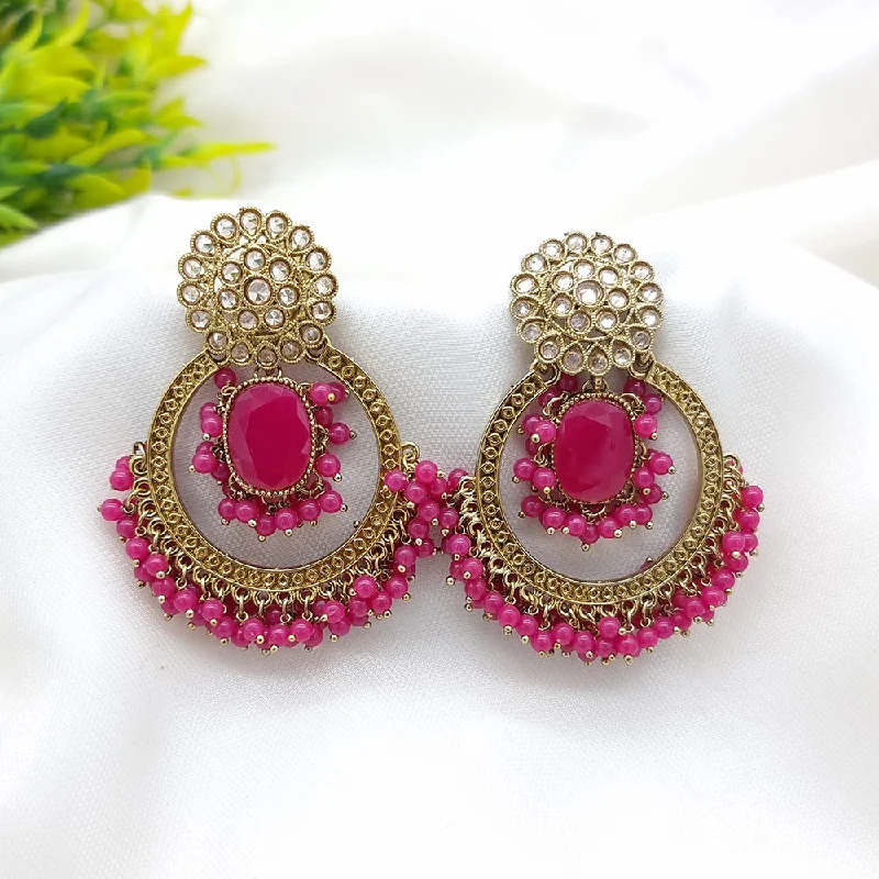 Drop Earrings with Embossed Patterns -JCM Gold Plated Crystal Stone And Pearl Dangler Earrings