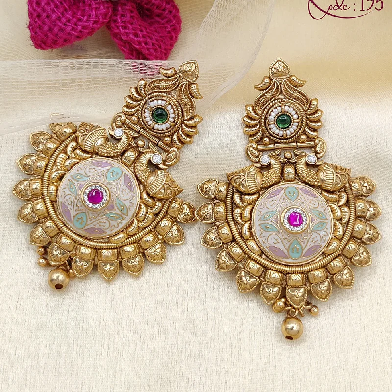 Drop Earrings with Chevron Designs -Jewel Addiction Copper Rajwadi Finish Pota Stone Dangler Earrings